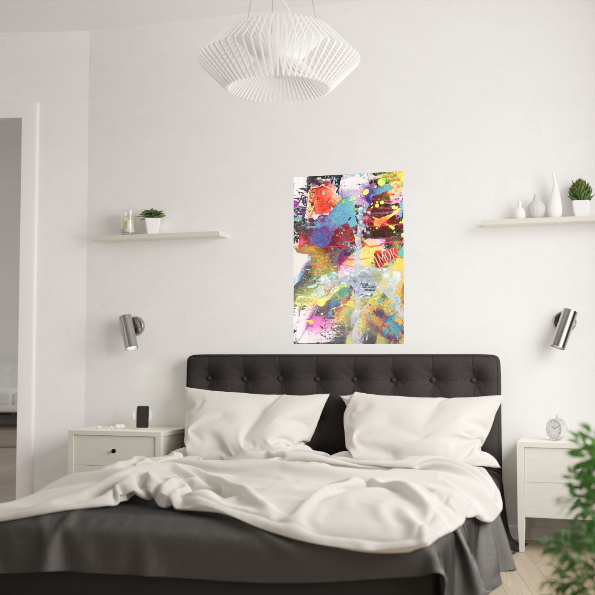 Vibrant Rainbow Satin Poster - Skull Collage Art for Modern Spaces