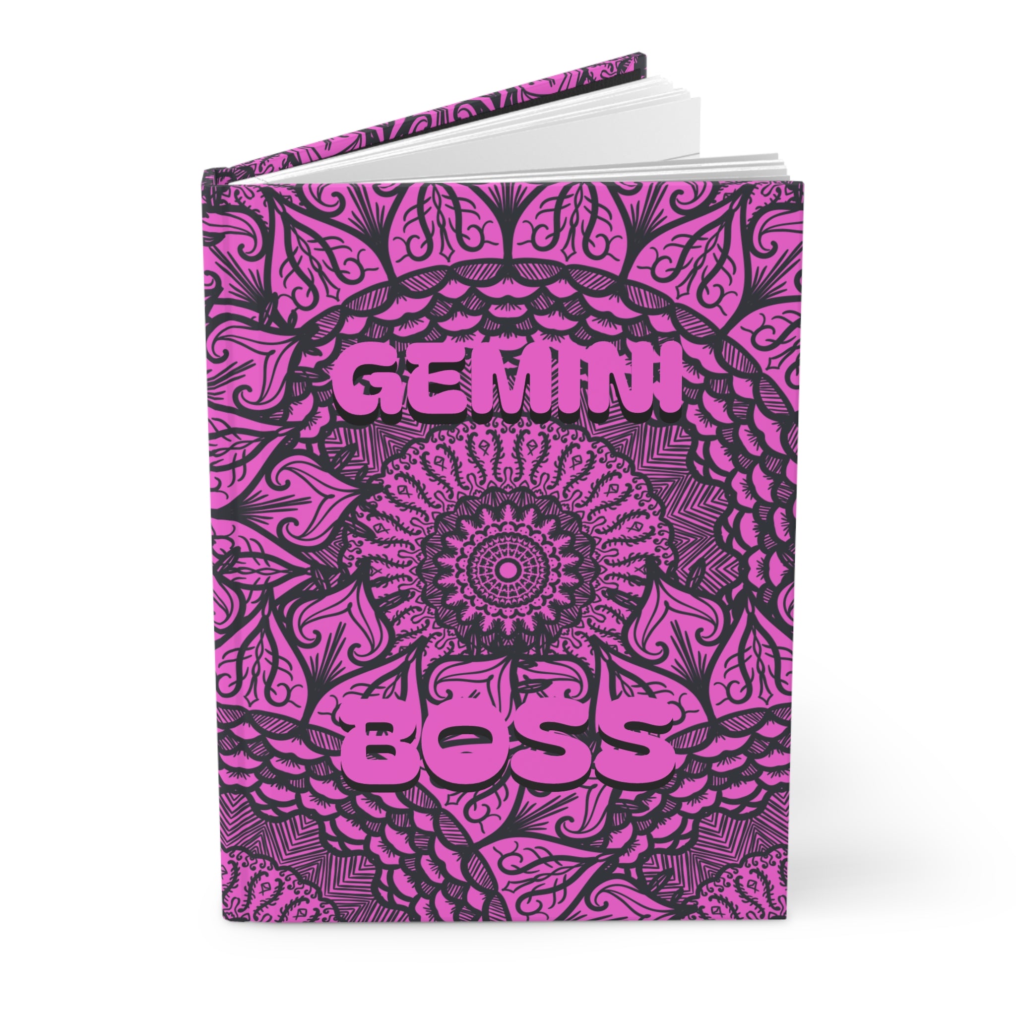 Gemini Boss Hardcover Journal – Pink Mandala Astrology Notebook